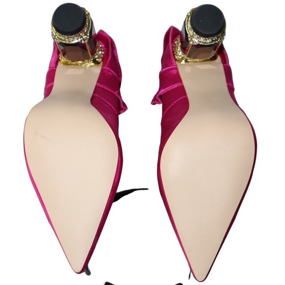 NEW FSJ Hot Pink Satin Pumps with Gemstone Block Heels and Bow Detail Size 8 - Picture 6 of 6